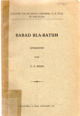 First  cover of 'BABAD BLA-BATUH. DE GESCHIEDENIS VAN EEN TAK DER FAMILIE JELANTIK.'