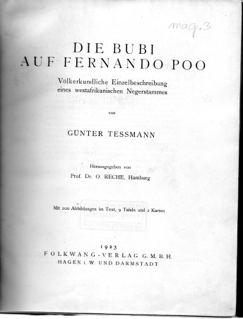 First  cover of 'DIE BUBI AUF FERNANDO POO - VÖLKERKUNDLICHE EINZELBESCHREIBUNG EINES WESTAFRIKANISCHEN NEGERSTAMMES.'