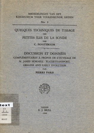 First  cover of 'QUELQUES TECHNIQUES DE TISSAGE DE PETITES ILES DE LA SONDE.'