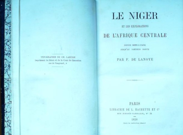 First  cover of 'LE NIGER ET LES EXPLORATIONS DE L'AFRIQUE CENTRALE DEPUIS MUNGO-PARK JUSQU'AU DOCTEUR BARTH.'