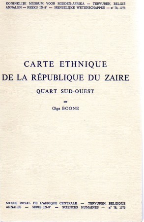 First  cover of 'CARTE ETHNIQUE DEL LA REPUBLIQUE DE ZAIRE. QUART SUD-OUEST.'
