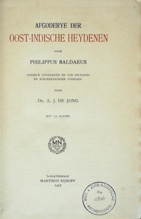 First  cover of 'AFGODERYE DER OOST-INDISCHE HEYDENEN DOOR PHILIPPUS BALDAEUS.'