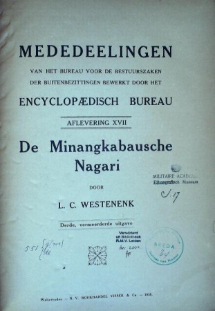 First  cover of 'DE MINANG KABAUSCHE NAGARI.'