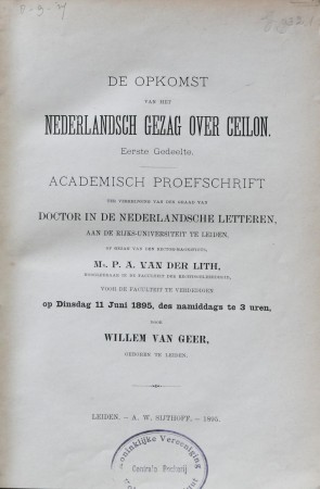 First  cover of 'DE OPKOMST VAN HET NEDERLANDSCH GEZAG OVER CEILON. EERSTE GEDEELTE.'