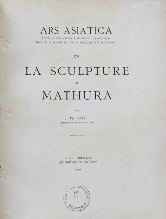 First  cover of 'LA SCULPTURE DE MATHURA.'