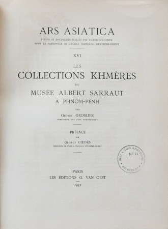 First  cover of 'LES COLLECTIONS KHMÈRES DU MUSÉE ALBERT SARRAUT À PHNOM-PENH. (1931).'