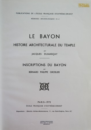 First  cover of 'LE BAYON. HISTOIRE ARCHITECTURALE DU TEMPLE. 2 Vols.'