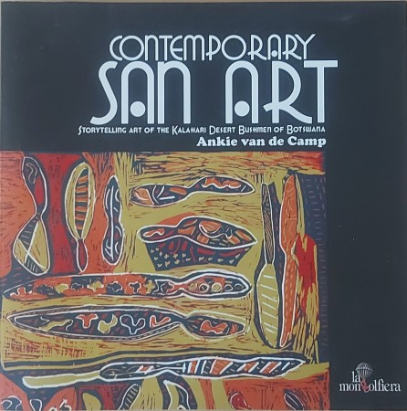 First  cover of 'CONTEMPORARY SAN ART. Storytelling Art of the Kalahari Desert Bushman of Botswana.'