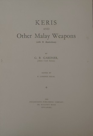 First  cover of 'KERIS AND OTHER MALAY WEAPONS. (Photocopy of the 1936 edition).'