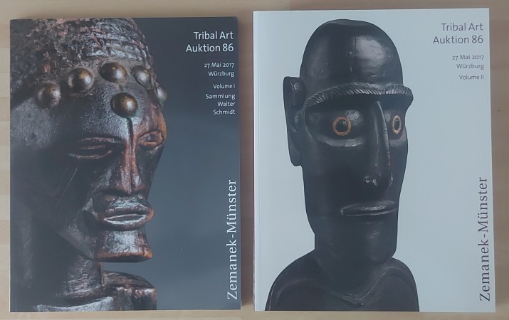 First  cover of 'TRIBAL ART AUKTION 86 (197. AUKTION). SAMSTAG 27. MAI 2017. SAMMLUNG WALTER SCHMIDT. 2 Volumes.'