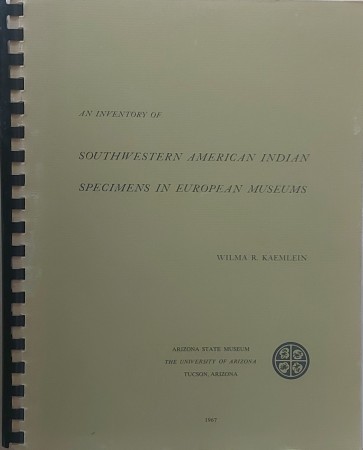 First  cover of 'AN INVENTORY OF AMERICAN INDIAN SPECIMENS IN EUROPEAN MUSEUMS.'
