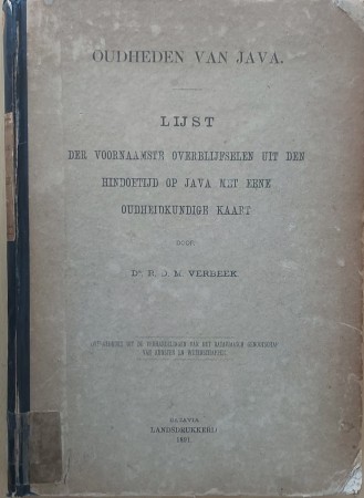 First  cover of 'OUDHEDEN VAN JAVA. LIJST DER VOORNAAMSTE OVERBLIJFSELEN UIT DEN HINDOETIJD OP JAVA MET EENE OUDHEIDKUNDIGE KAART.'