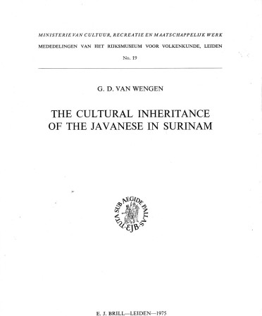 First  cover of 'THE CULTURAL INHERITANCE OF THE JAVANESE IN SURINAM.'