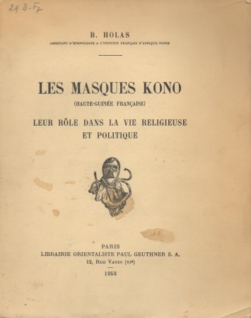 First  cover of 'LES MASQUES KONO (HAUTE-GUINÉE FRANÇAISE) LEUR RÔLE DANS LA VIE RELIGIEUSE ET POLITIQUE.'
